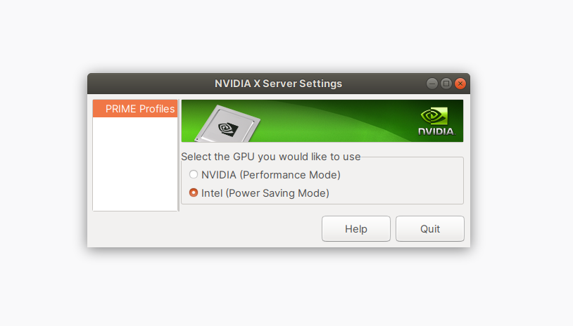 Nvidia proprietary driver's GPU selection menu.