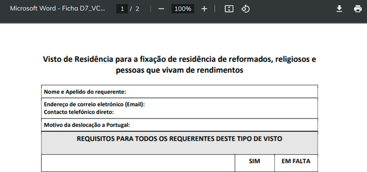 PDF form saying that this visa is meant for retirees and members of religious orders.